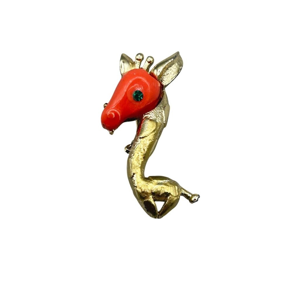 Giraffe Scatter Pin Vintage Petite Animal Figural Brooch Coral Color Plastic Hea